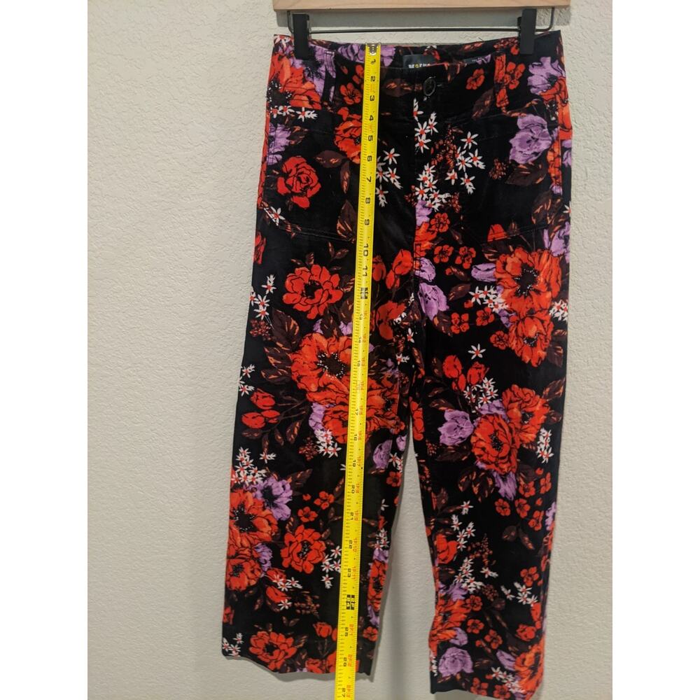 Floral Wide-Leg Women’s Jeans - Black with Red & Purple Floral Print - Picture 7 of 9